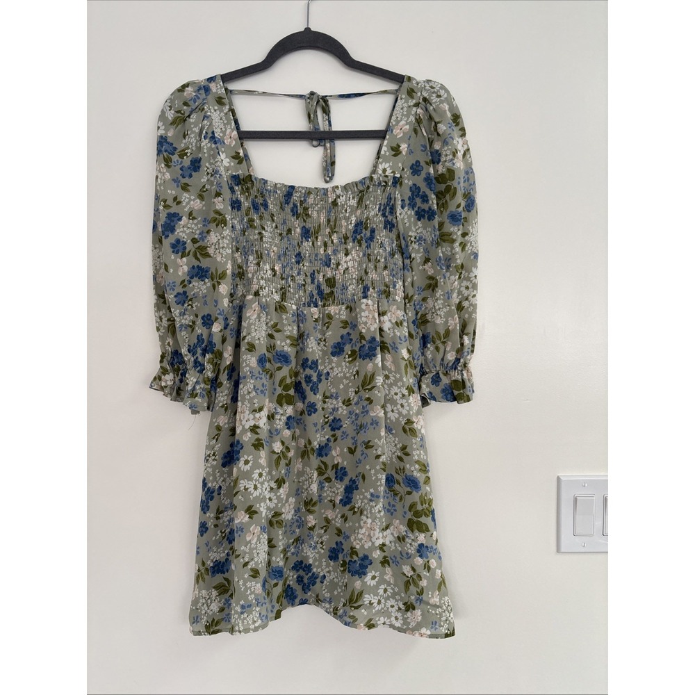 Reformation Sz XS Zaria Mini Dress Amie ~ Smocked Bodice ~ Tie Back ~ Lined